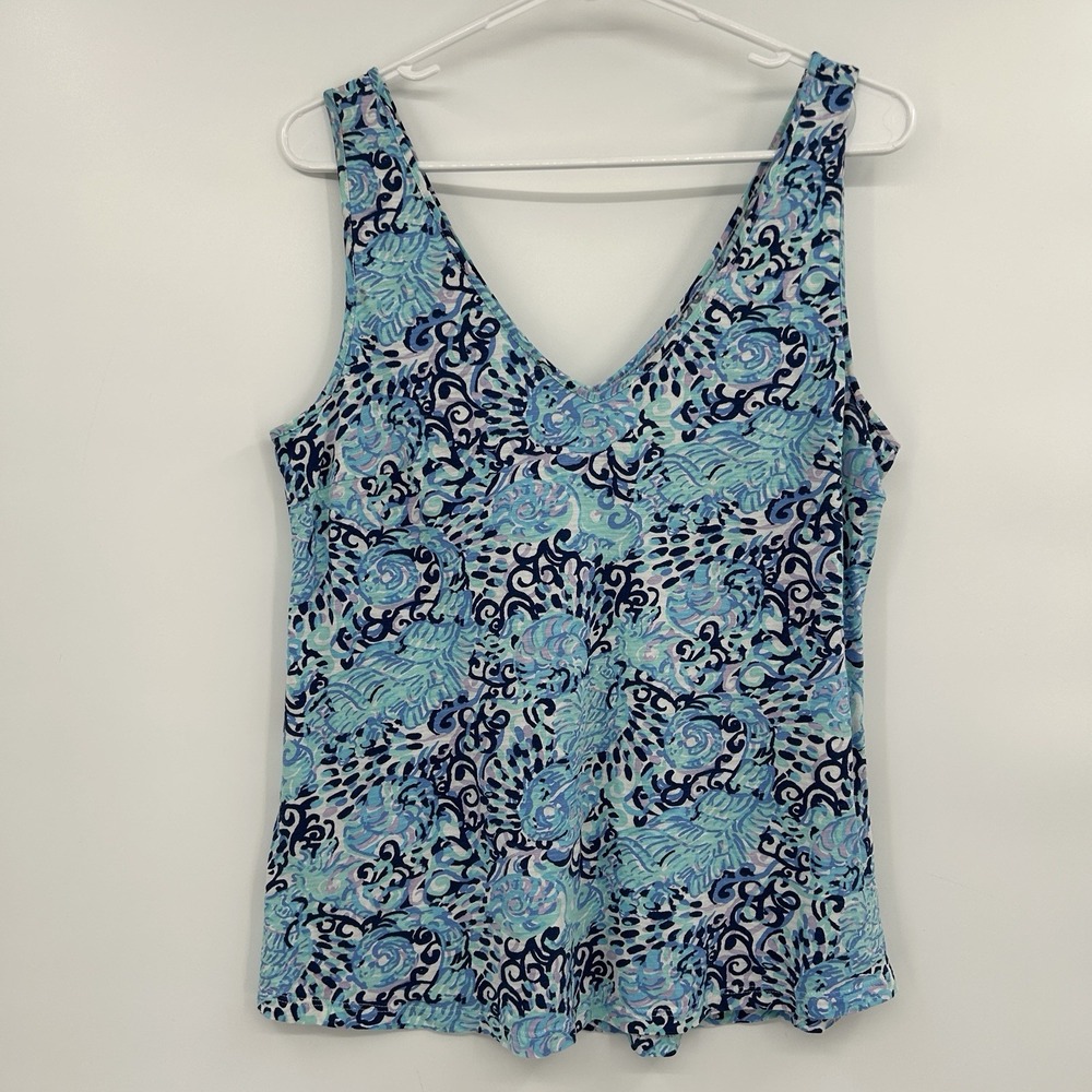 Lilly Pulitzer Womens Gigi Tank Top M Light Aqua Spritz Preppy Coastal Resort